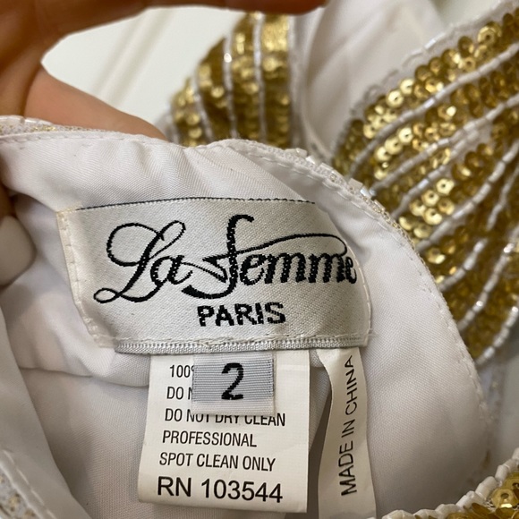 La Femme Gold and White Evening Gown 2 - Picture 5 of 5